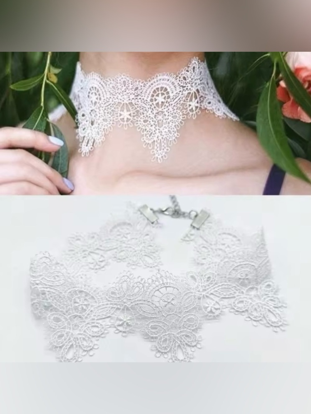 White Lace Choker Necklace - Elegant Women's Jewelry adjustable new with tag